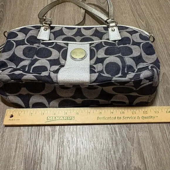 Coach Signature Stripe Gallery Shoulder Bag Navy Jacquard Silver Trim F17948 - Picture 4 of 13
